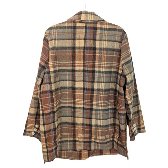 Free People Mari Plaid Boxy Blazer Oversized Brown Wool Blend Jacket XL NWT - Picture 3 of 12